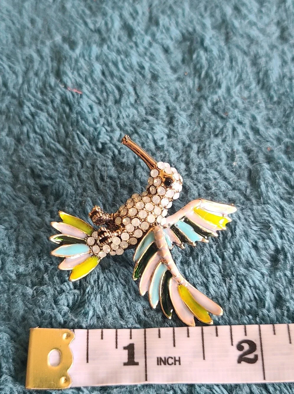 Vintage Hummingbird Brooch in Pastel Green, Pink & Cream